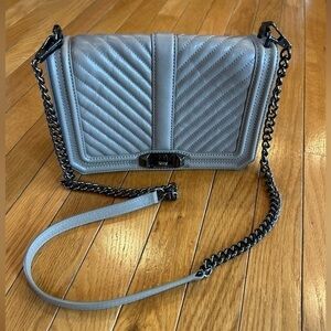 Rebecca Minkoff Taupe Tan Patent Quilted Leather Small Love Crossbody Bag Purse